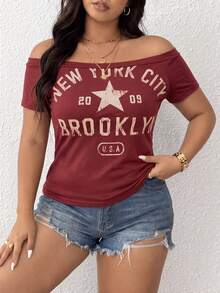 IslaSuriya 这款 2000 年代 Y2K 大码露肩修身短袖 T 恤印有“NEW YORK”字样，具有休闲复古风格，适合日常穿着、通勤、派对、聚会和返校等场合。 - 彩色 - 查看 3
