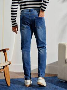 VeloEdit Men's Casual Straight-Leg Jeans With PocketsFall Winter - Dark Wash - View 3