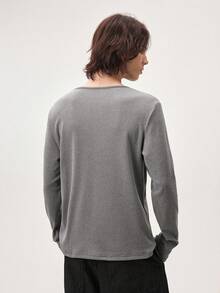 Vaulklash Men's Solid Color Simple Long Sleeve T-Shirt, Casual Daily Wear, Fall - Grey - View 3