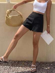 DAZY Women's Solid Color Casual Versatile Daily Wear Shorts Summer - Black - View 5