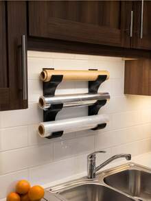 2Pcs Plastic Wrap Holder (No Tape Included), Storage Rack Holds 3 Rolls Of Kitchen Paper, Plastic Wrap & Aluminum Foil, Fits Rolls Up To 50mm Diameter, Drill-Free Space-Saving Kitchen Organizer - multicolor - View 8