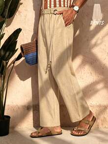 Manfinity Swimmode 男士純色休閒百搭日常旅行長褲，附口袋 - 卡其色 - 查看 4
