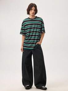 Vaulklash Men Casual Striped Print Drop Shoulder Tee, Vacation, Father's Day Gifts - Dark Green - View 7