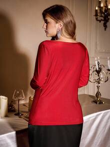 Auralis Plus Size Elegant Ladies Dress, Party Blouse, Red Long Sleeve Blouse, Elegant Swing Collar Ladies Dress, Long Sleeve Ladies Dress, Red Blouse, Christmas, Party Ladies Dress - Red - View 2