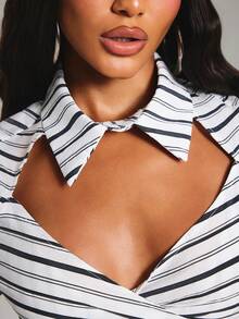 NYA SZN Top Long Sleeve Blouse Button Up Collared Stripe Pattern Sexy Everyday Going Out Special Occasion Elegant Holiday Festival Church Work Fall Winter - White - View 5