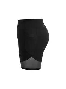 SHEIN Cheerettes Women's Plus Size Black Bike Shorts Soft Stretch Breathable Moisture Wicking Squat Proof Tummy Control Butt Lift Side Pockets For Gym Yoga - Black - View 9