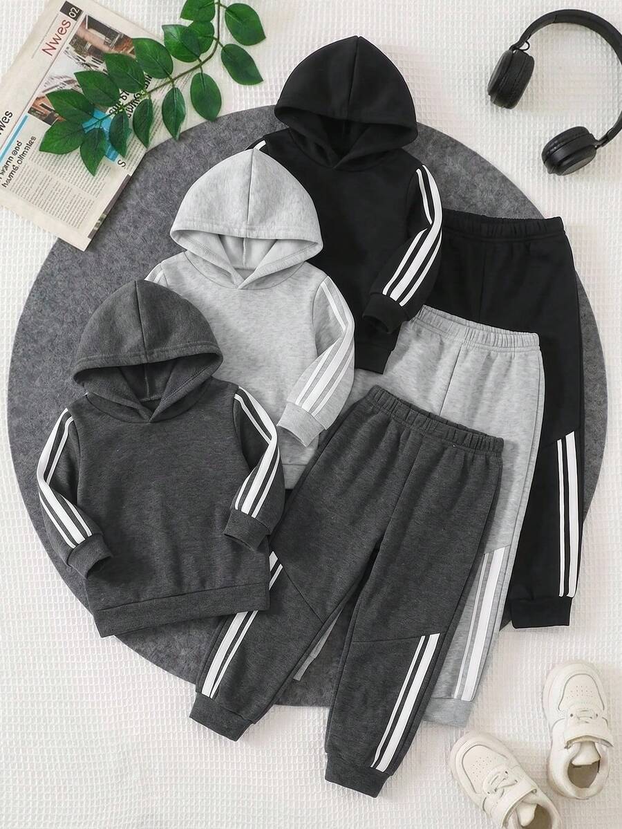SHEIN 3件組小男孩休閒百搭彈性腰運動長褲兒童慢跑褲多件裝 - 彩色 - 查看 1