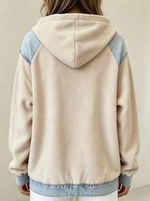 SHEIN LUNE 復古對比滾邊連帽衛衣，寬鬆慵懶長袖套頭衫 - 彩色 - 查看 2