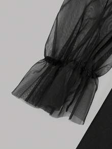 SHEIN 女童休閒極簡舒適翻領花瓣袖拼接撞色洋裝 - 彩色 - 查看 8