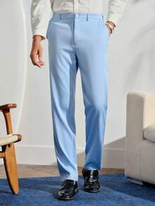 VeloEdit Men's Solid Color Casual Commuter Blazer & Pants Formal Suit Clothes Formal, Ceremony - Baby Blue - View 8