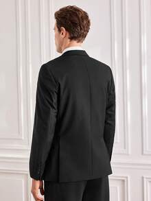 Officeau Men's 2pcs Black Suits, Blazer & Pants, For Formal Business/ Office - Black - View 2