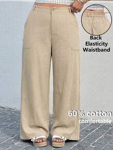 Muchica Plus Size Chocolate Brown Slant Pocket Casual Loose Pants Formal Vacation Autumn Fall Vacation Vacation Vacation - Camel - View 3