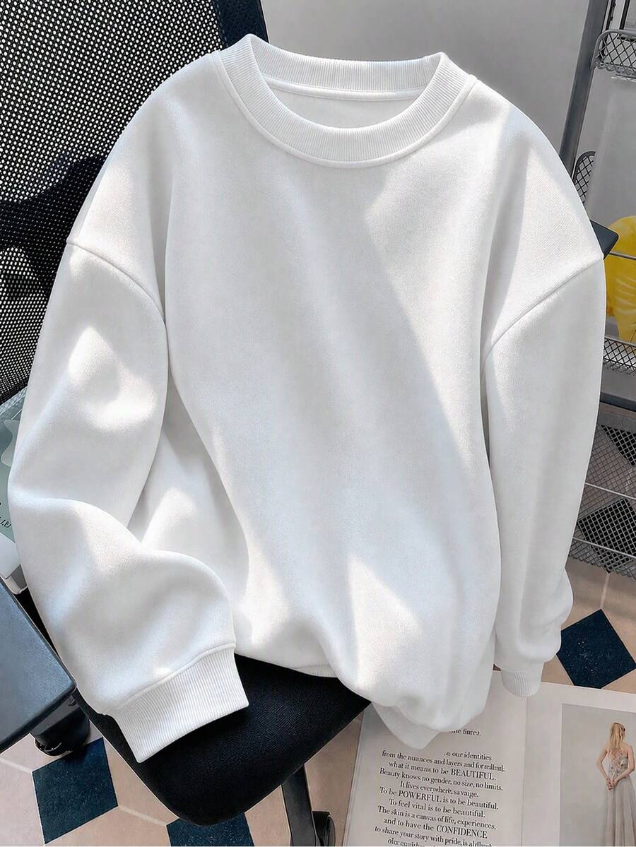 Wovencharm Wovencharm Solid Drop Shoulder Sweatshirt - White - View 1