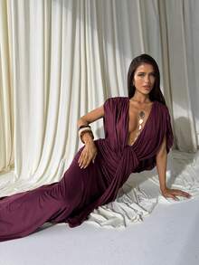 Aloruh Women's New Autumn/Winter Purple Extra Long Dress - Purple - View 7