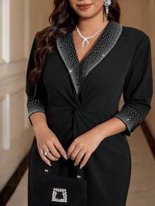 Reflora 大尺碼優雅傳統派對正式新娘母親禮服，水鑽裝飾扭結設計，黑色秋季婚禮洋裝 - 杏色 - 查看 2