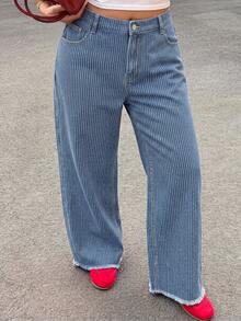 Comfortcana Plus Size Women's Pocket Wide Leg Loose Casual Denim Jeans - Medium Wash - View 4