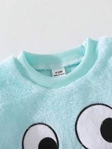SHEIN Playful Pals 2件組男嬰秋冬抓絨布卡通刺繡圖案圓領長袖純色長褲，極簡風適合外出、休閒、日常運動 - 薄荷綠 - 查看 5