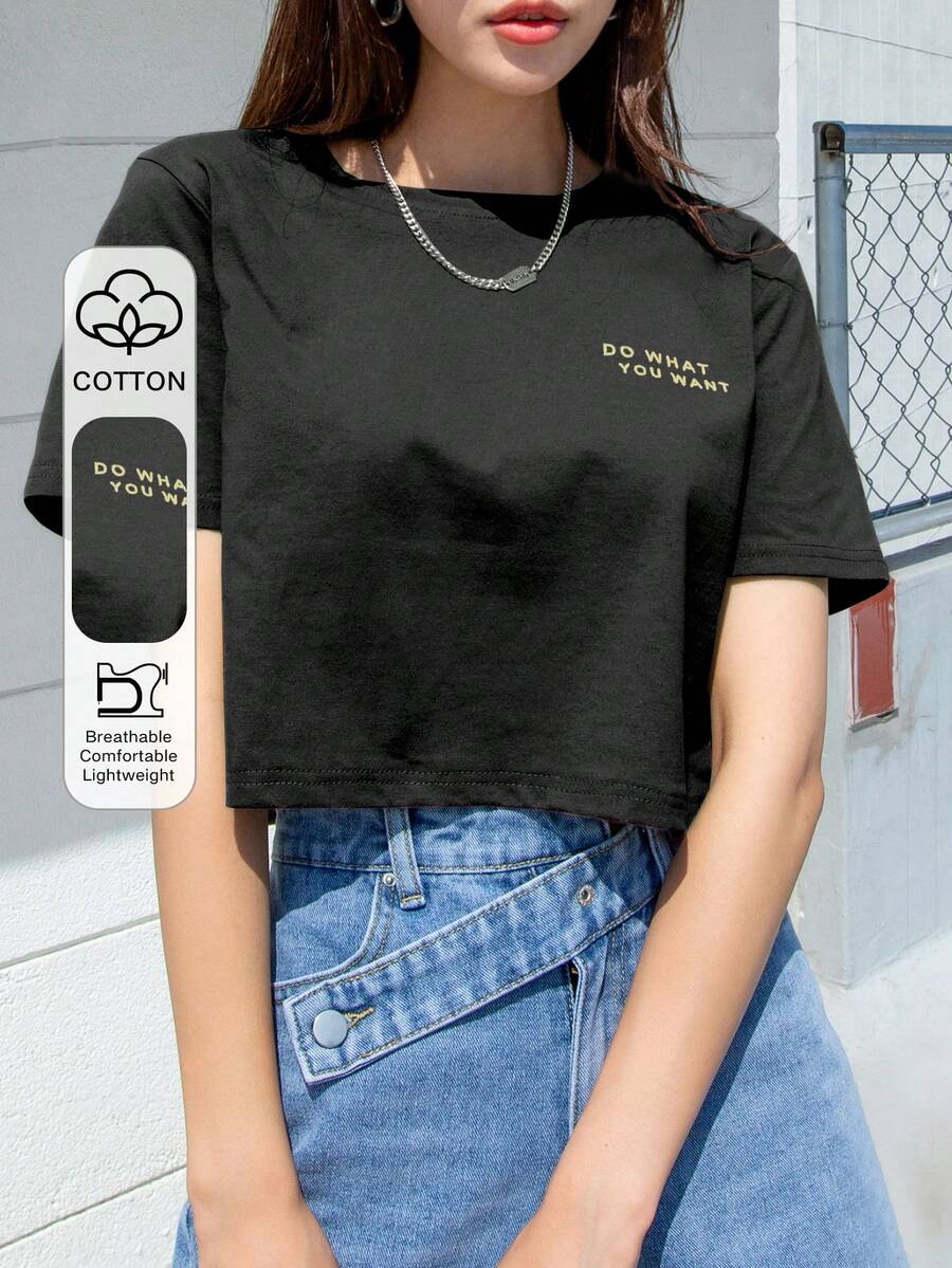 DAZY Letter Graphic Crop Tee Summer - Black - View 1