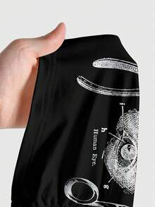 ROMWE Goth Dark Punk Vintage Tableware Skull Horror Mysterious Asymmetrical Shoulder Women's T-Shirt - Black - View 5