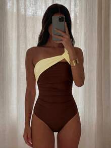 Swim Vcay Women's One-Piece Ruched Color Block Swimsuit, Suitable For Beach Vacation, Pool Party, Beach Party - Multicolor - View 3