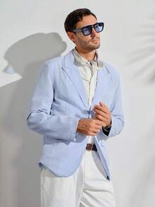 VeloEdit Men Business Casual Striped Lapel Long Sleeve Button Front Blazer, Ceremony, FormalFall Winter Commute‌ Old Money Wedding - Baby Blue - View 4