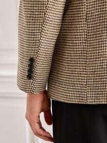 Officeau Fashionable Vintage Houndstooth Tweed Blazer, Men's Single-Breasted Elegant Jacket, Suitable For Parties And Daily Wear - Khaki - View 10