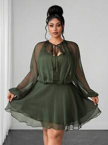 Maweii Plus Size Women's Solid Color Casual Party & Travel Dress Fall - Army Green - View 3