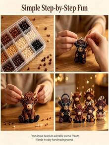 1套DIY串珠套件，可用於製作可愛3D牛裝飾品，附彩色珠子與說明書，創意手縫編織與藝術馬賽克串珠套件，適合成人、青少年與初學者 - A - 查看 4