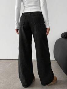SHEIN 少女休閒水洗寬鬆牛仔長褲 秋冬休閒服飾 - 黑色 - 查看 4