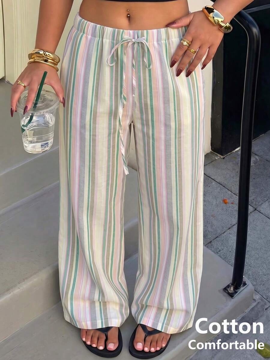 Muchica Beige Casual Boho Soft Form Traditional Business Loose Plus Size Pants Office Formal Vacation Autumn Beach - Multicolor - View 1