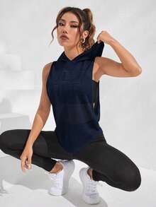 SHEIN Sports 女款休閒百搭鏤空無袖連帽衛衣 - Iron Gray - 查看 6
