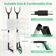 1Pc Pick-Up Clip, Grabber Tool, 32-Inch Foldable Reacher, Suitable For Elderly, Larger & Wider Claw Tip Trash Picker, With Strong Magnetic Tip Lightweight Litter Picker - Black Blue - View 2