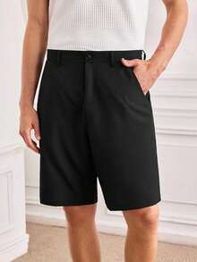 1 Piece Men's Summer Suit Shorts Light Luxury Business Casual Button Placket Side Pockets Suitable For Workplace, Daily Gatherings, Business Banquets - Black - View 6