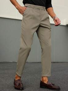 Manfinity Mode Men's Solid Color Pleated Straight Leg Casual Commute Dress Pants - Mocha Brown - View 5