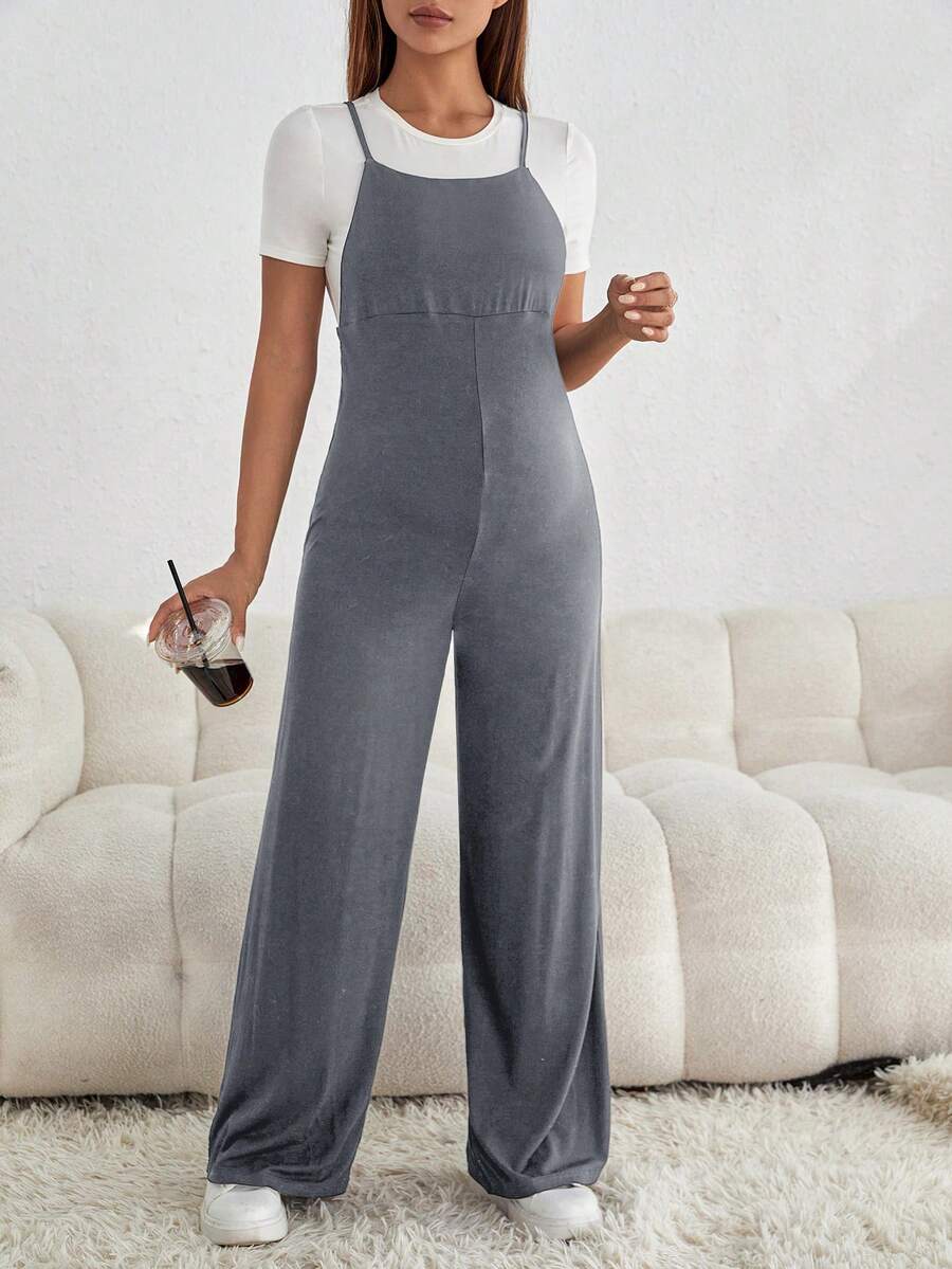 SHEIN Mono de maternidad casual versátil de unicolor - Gris Oscuro - Ver 1