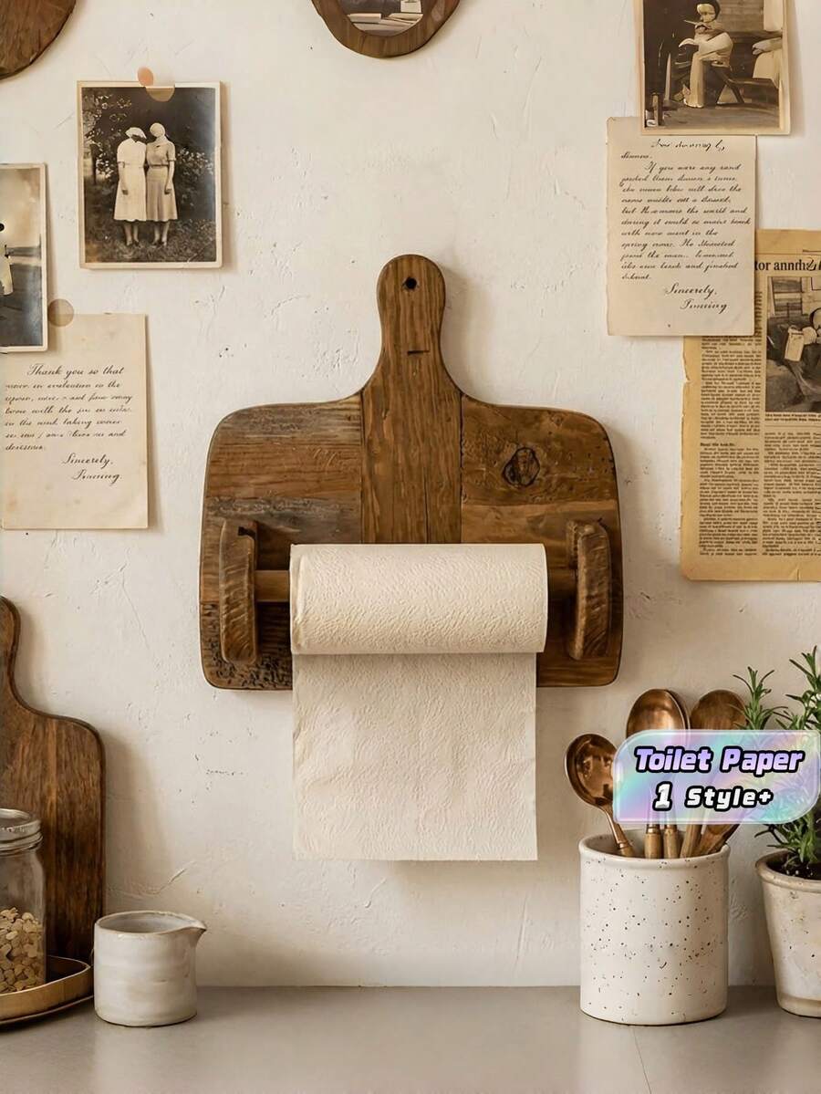 1 Buah Rak Penyimpanan Serbaguna Bentuk Papan Kayu Vintage Kompak, Kokoh, dan Tahan Lama untuk Handuk Kertas, Tempat Tisu Toilet, dan Lap Piring - Organizer Penyimpanan Kreatif, Hemat Ruang untuk Dapur, Kamar Mandi, Ruang Makan, dan Kantor Rumah - Coklat - View 1