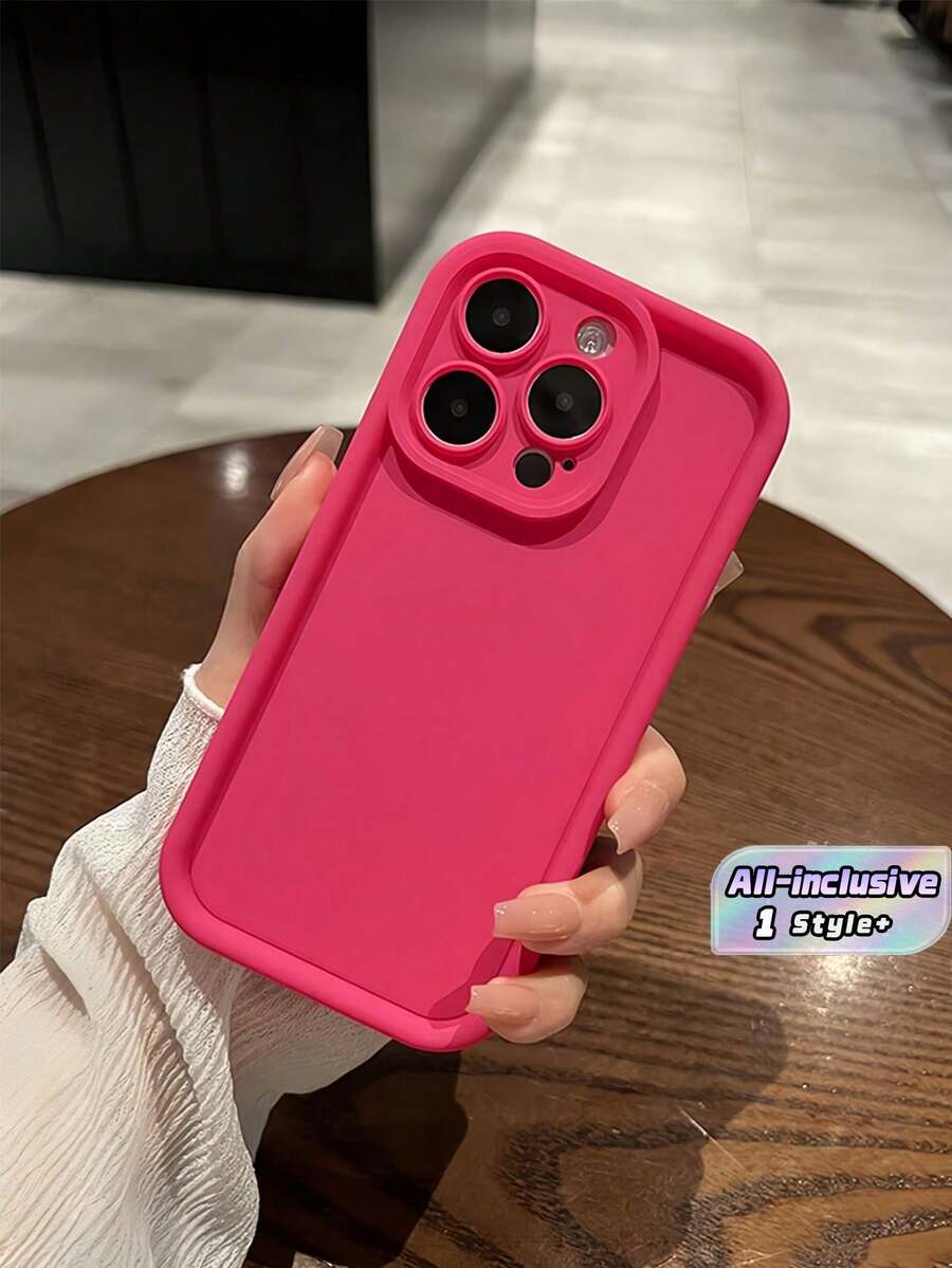 1PC Simple Solid Color Phone Case Compatible With Iphone 17 ProMax 17 Pro Full Coverage Scratch Resistant Slim Fit Soft - Rose Red - View 1