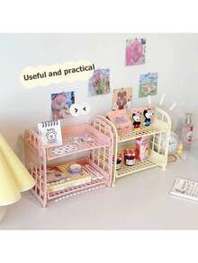 1 Multifunctional Foldable Double-Layer Hollow Design Storage Rack - Made Of Easy To Clean Plastic Material, Suitable For Various Purposes Such As Cosmetics, Jewelry, Bathroom, And Tabletop. Kitchen And Bathroom Supplies Storage Rack - Multicolor - View 10