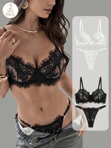 Aloruh 4pcs Women Floral Lace Comfortable Lingerie Set - Multicolor - View 1