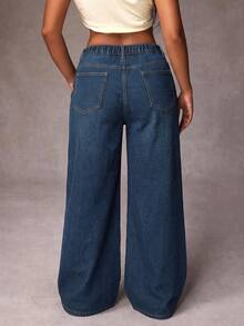 Rivivi Plus Size Women's Pocket Wide Leg Loose Casual Denim Jeans - Blue - View 2
