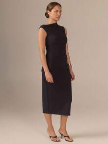 KÆRIA Hus Asym Ruched Hug Maxi Dress - Contour Stretch Cotton - Black - Party Everyday Semi Formal Dinner Valentine Day Summer Minimalist Elegant - Black - View 5
