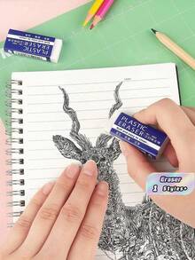 30pcs Blue 2B Erasers – Soft, Clean-Erasing, And Easy To Use; Suitable For Students, Drawing, And Art. Large White Erasers For School And Office Use. Back-To-School Essential Stationery; Assorted Packaging Colors (Shipped At Random). - Blue - View 6