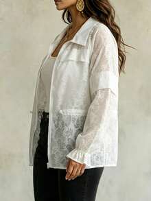 Linhara CURVE Plus Size Women's All-Over Print Zip-Up Casual Versatile Daily Wear Long Sleeve Jacket Fall - White - View 6