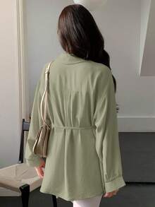 DAZY Women Solid Color Simple Pleated Long Sleeve Spring/Summer Shirt Easter - Green - View 5