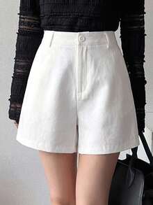 Livesso Spring Summer Loose Business Casual Fashion Office Wear Street Straight Leg Casual Pants White Women's Shorts School - White - View 7