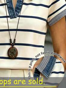 SHEIN 女款 POLO 領短袖修身休閒海岸風 T 恤，適合日常度假夏季上衣，海軍藍翻領 T 恤 - 彩色 - 查看 5