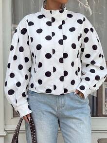 GalTyme Autumn Polka Dot Casual Versatile Commute Office Bussines Date Plus Size Jacket - Black and White - View 4