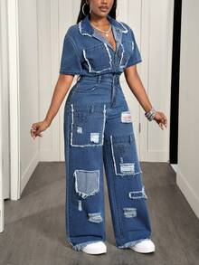 Slaydiva Women's Distressed Design Casual Daily Wear Denim Jumpsuit - Blue - View 6