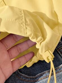 SHEIN EZwear 大尺碼女款休閒長袖拉鍊連帽外套 淡黃色 秋季 - 鵝黃色 - 查看 4