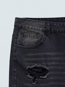 Modcrash 1 buah Celana Jeans Pria Model Lebar dengan Detail Sobek, Gaya Vintage Amerika, Kasual, Longgar, Ukuran Besar (Produk Tidak Termasuk Sabuk dan Aksesoris) Musim Gugur/Musim Dingin - Hitam - View 8